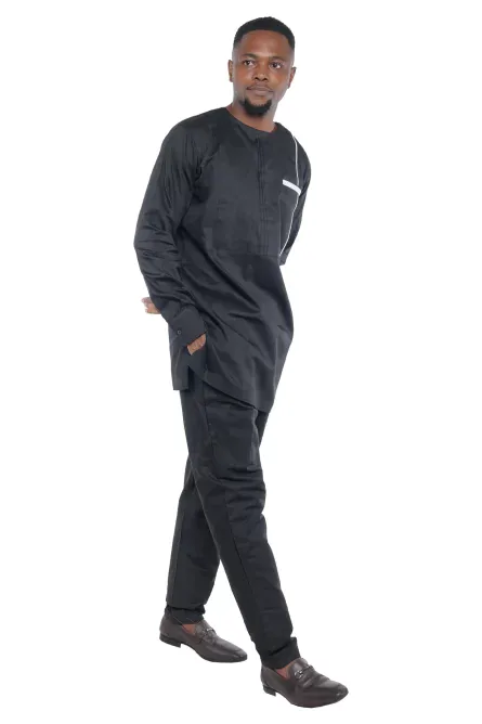 01 - Men’s Black Two-Piece Cotton Pant Set - Image 2