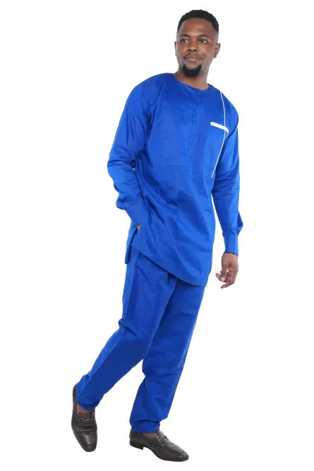 01 - Men’s Royal Blue Two-Piece Cotton Pant Set - Image 3