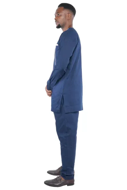 01 - Men’s Navy Blue Two-Piece Cotton Pant Set - Image 4