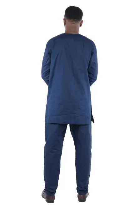 01 - Men’s Navy Blue Two-Piece Cotton Pant Set - Image 3