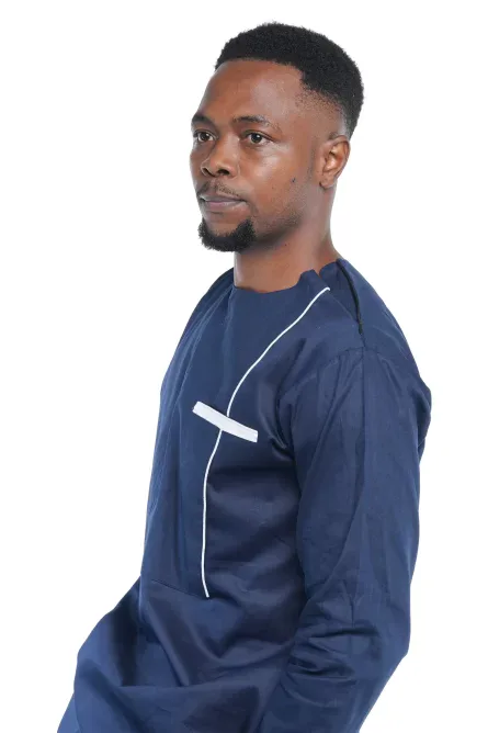 01 - Men’s Navy Blue Two-Piece Cotton Pant Set - Image 2