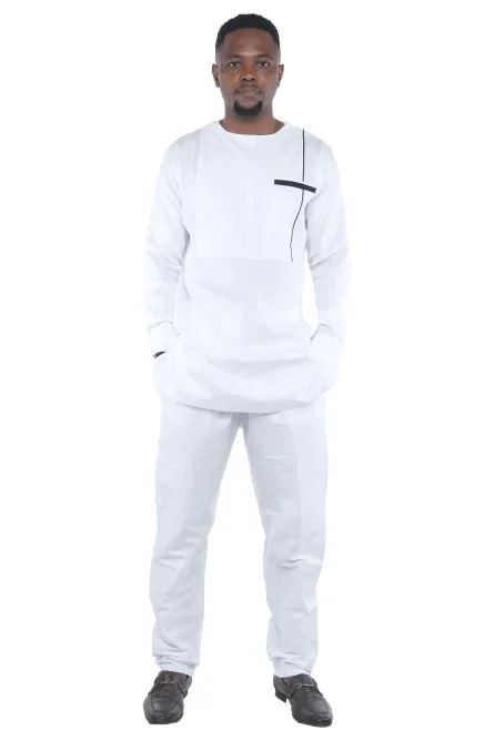 01 - Men’s White Two-Piece Cotton Pant Set