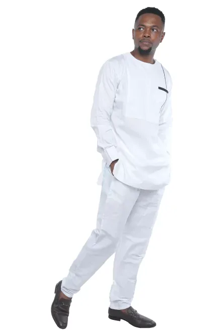 01 - Men’s White Two-Piece Cotton Pant Set - Image 4