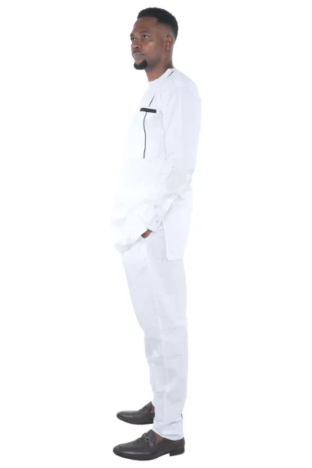 01 - Men’s White Two-Piece Cotton Pant Set - Image 3