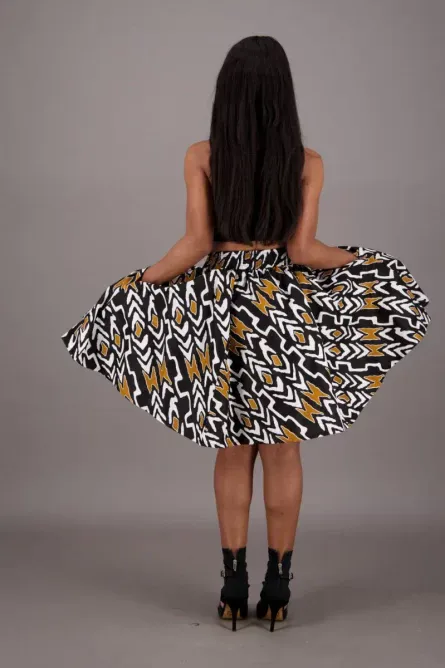 0041 - Mustard and Black Geometric Print Skirt - Image 2