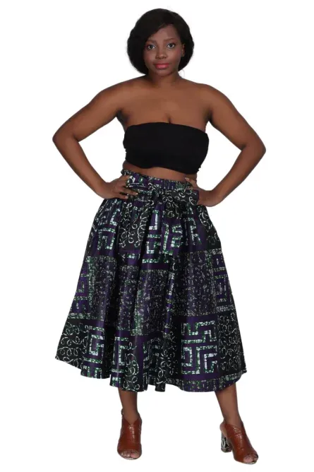 0042 - Purple & Green Ankara Midi Skirt - Image 2