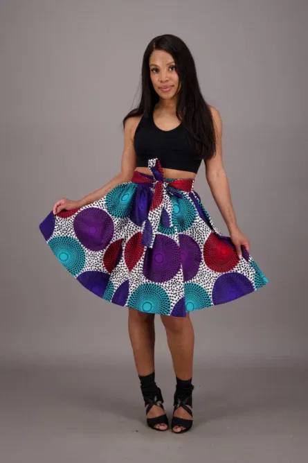 0041 - Multi-Color Ankara Circle Print Skirt - Image 3