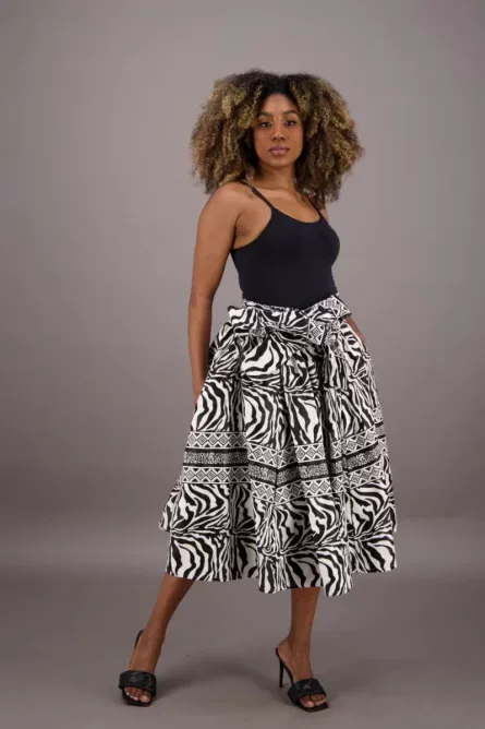 0041 - Black and White Ankara Midi Skirt - Image 3