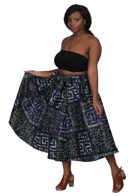 0042 - Purple & Green Ankara Midi Skirt - Image 4