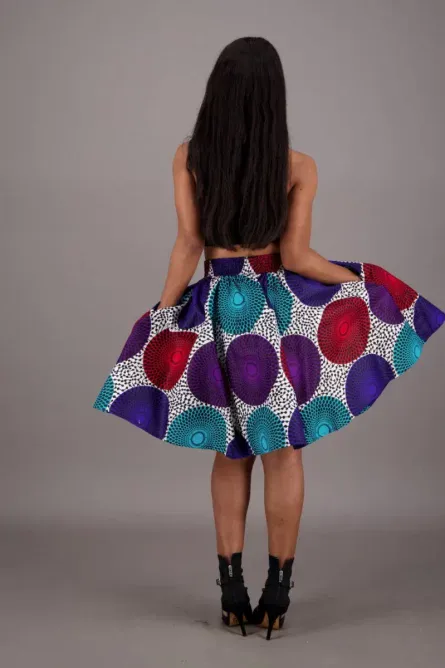 0041 - Multi-Color Ankara Circle Print Skirt - Image 2