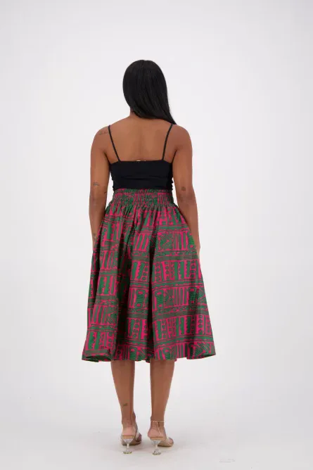 0042 - Pink and Green Ankara Print Midi Skirt - Image 3