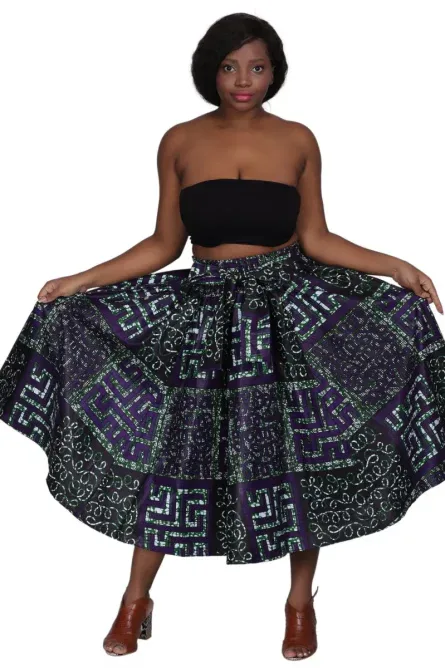 0042 - Purple & Green Ankara Midi Skirt - Image 3