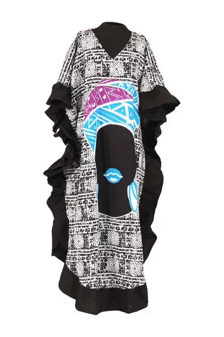 0075 - Blue Royalty Mud Print Kaftan - Image 2