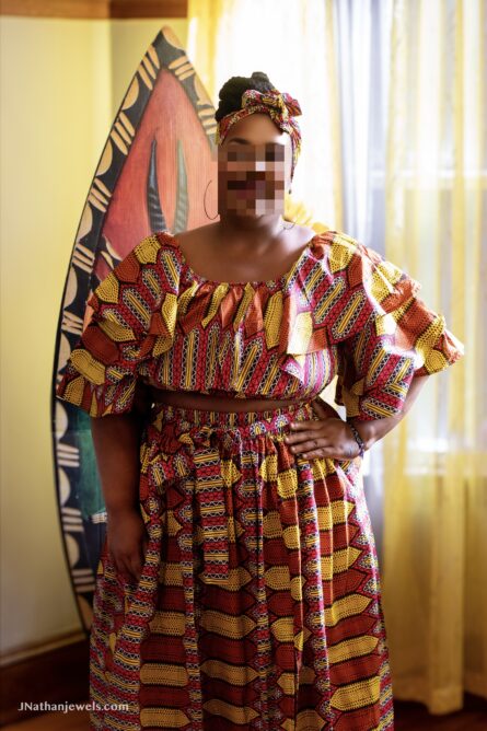 0048 - Red & Gold Tribal Crop Top & Slit Skirt - Image 2