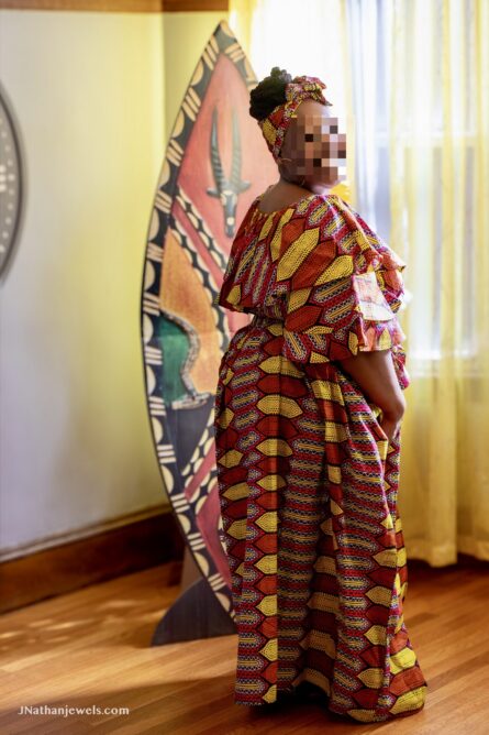 0048 - Red & Gold Tribal Crop Top & Slit Skirt - Image 3