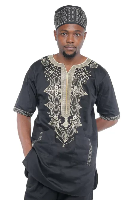 07 - Black Embroidered 3-Piece African Men’s Set - Image 5