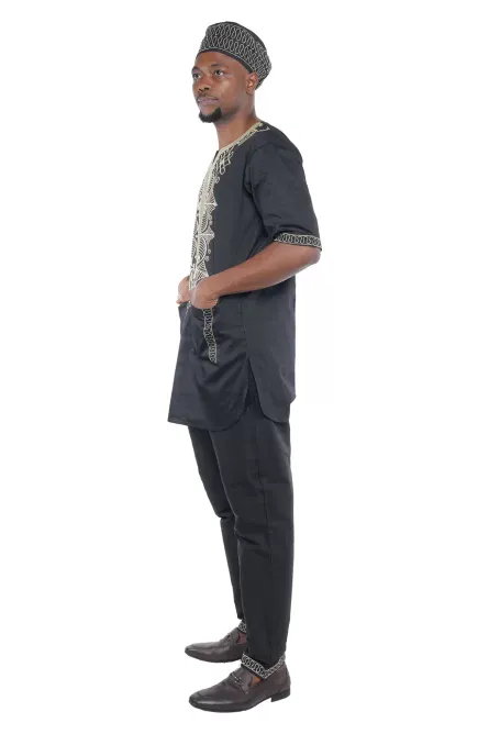 07 - Black Embroidered 3-Piece African Men’s Set - Image 4