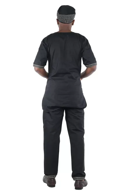 07 - Black Embroidered 3-Piece African Men’s Set - Image 3