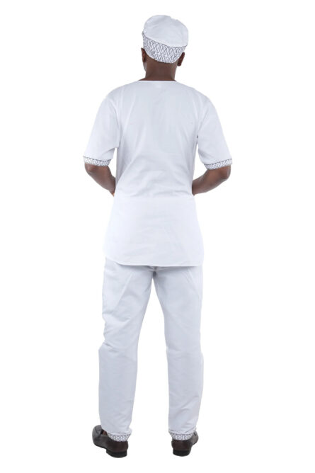 07 - White Embroidered 3-Piece African Men’s Set - Image 3