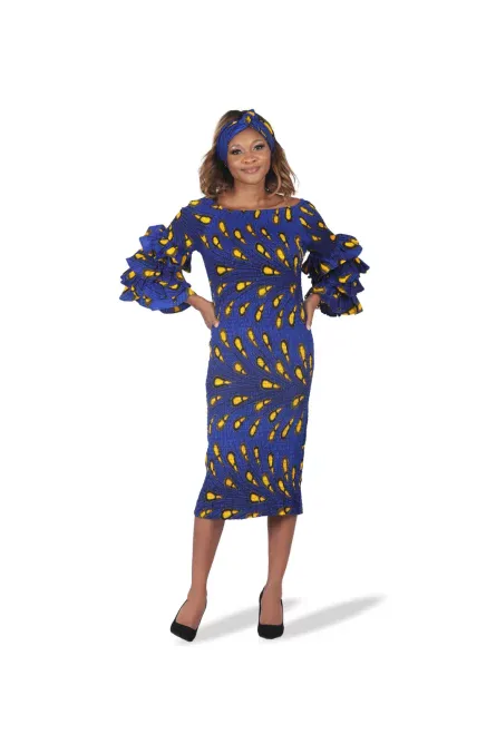 0016 - Royal Sunburst Smocked Midi Dress - Image 3