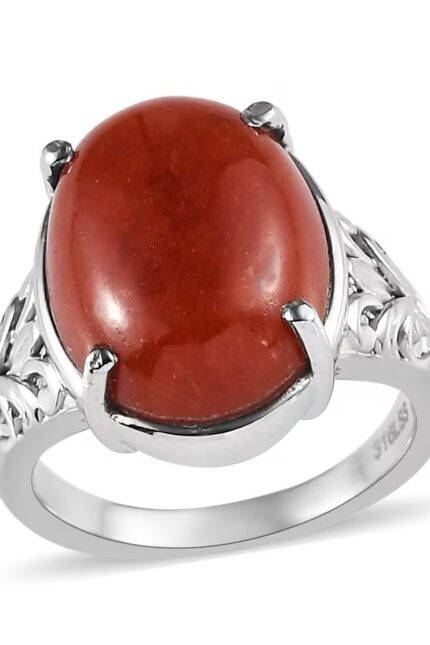 596 - Sola Roja Ring – Red Jade Solitaire in Stainless Steel
