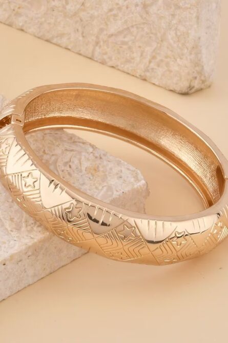 32 - Golden Echo Engraved Dome Bangle – Goldtone Brass - Image 4