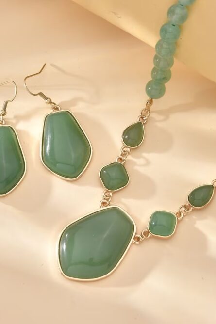 231 - Green Aventurine Drop Earrings & Beaded Necklace Set - Image 7