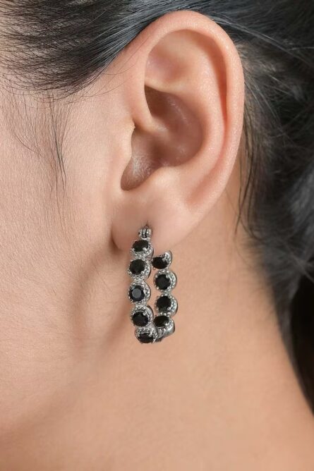 755 - Genuine Thai Black Spinel Inside-Out Hoop Earrings – 4.15 ctw - Image 4