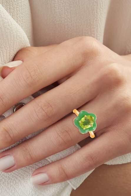 51 -  Verdant Bloom Jade & Peridot Floral Ring - Image 5