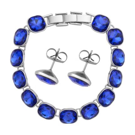 473 - Simulated Blue Sapphire Tennis Bracelet & Stud Earrings Set