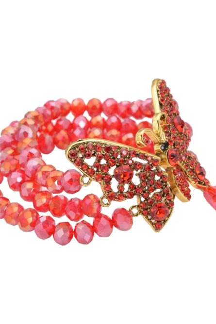 302 - Scarlet Monarch Butterfly Crystal Stretch Bracelet – Goldtone - Image 4