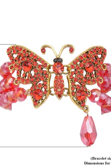 302 - Scarlet Monarch Butterfly Crystal Stretch Bracelet – Goldtone - Image 5