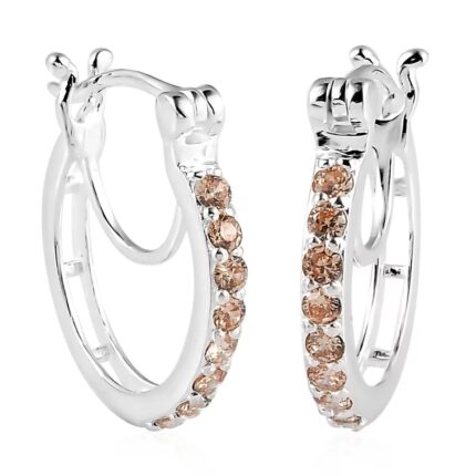 755 - Simulated Champagne Diamond Hoop Earrings in Sterling Silver