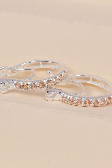 755 - Simulated Champagne Diamond Hoop Earrings – Sterling Silver - Image 5