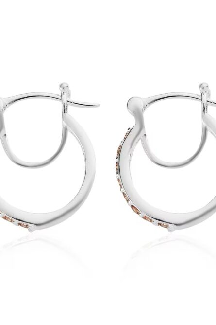 755 - Simulated Champagne Diamond Hoop Earrings – Sterling Silver - Image 3