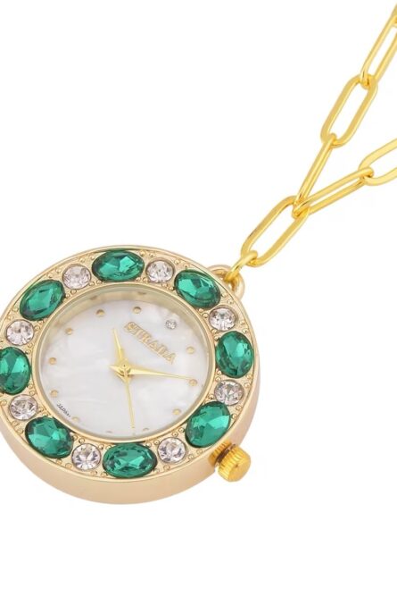 Strada Green & White Crystal Pendant Watch Necklace - Image 4
