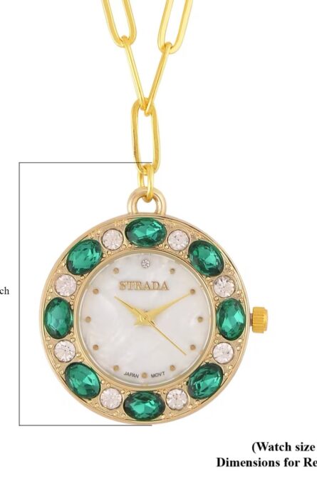 Strada Green & White Crystal Pendant Watch Necklace - Image 2
