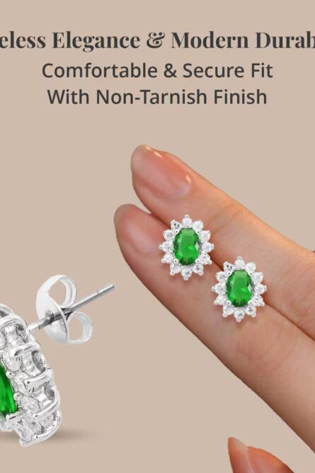 73 - Simulated Emerald Sunburst Stud Earrings - Image 5