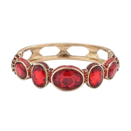 454 - Simulated Ruby & Red Austrian Crystal Bangle Bracelet