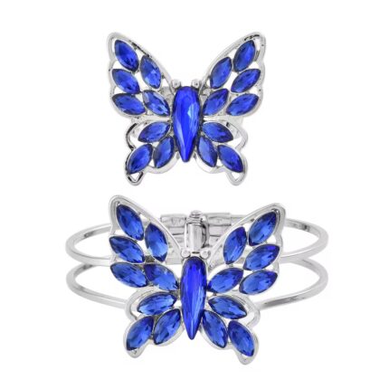 472 - Blue Butterfly Glass & Crystal Bangle Bracelet Set