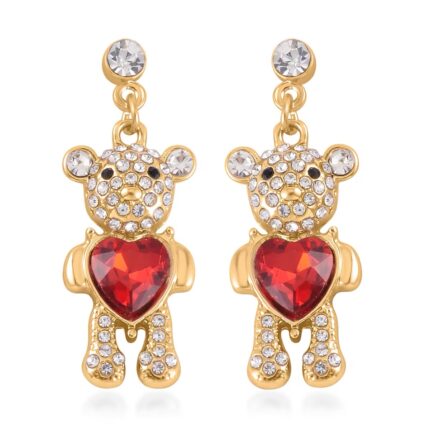 71 - Red Heart Teddy Bear Dangle Earrings