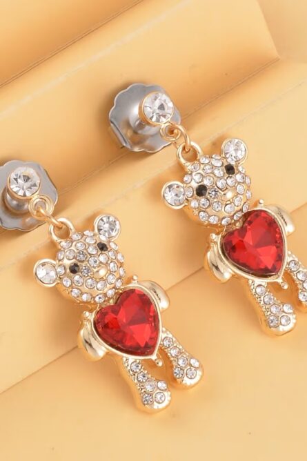 71 - Red Heart Teddy Bear Crystal Dangle Earrings - Image 5