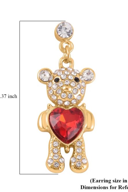 71 - Red Heart Teddy Bear Crystal Dangle Earrings - Image 2