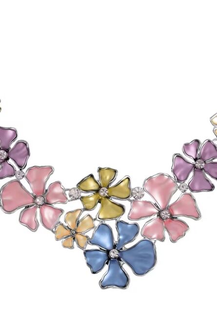 297 - Enamel Flower Necklace and Earrings Set with Austrian Crystals - Image 5