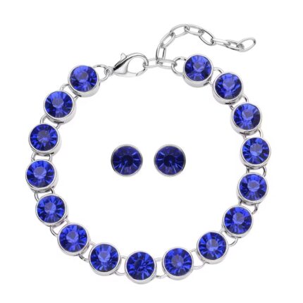472 - Blue Austrian Crystal Tennis Bracelet & Earrings Set