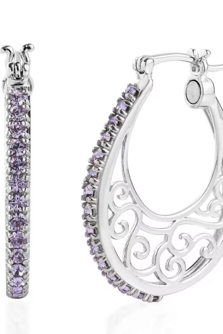 755 - Violet Austrian Crystal Filigree Hoop Earrings - Image 3