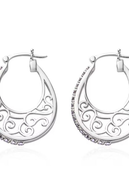 755 - Violet Austrian Crystal Filigree Hoop Earrings - Image 1