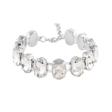 452 - White Glass Tennis Bracelet in Silvertone