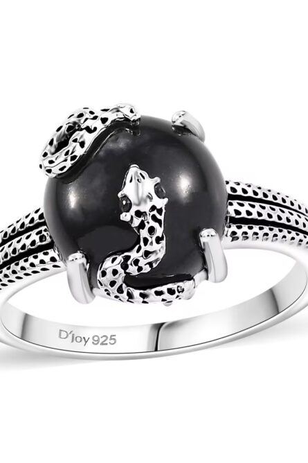 50 -   Obsidian Serpent Black Jade & Spinel Snake Ring - Image 1