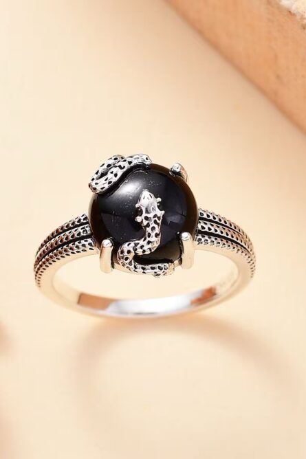 50 -   Obsidian Serpent Black Jade & Spinel Snake Ring - Image 5